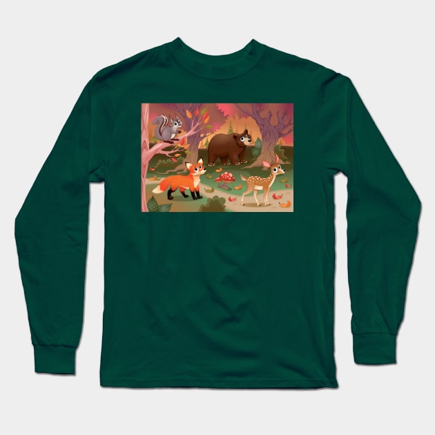 Woods Animals Long Sleeve T-Shirt by ddraw